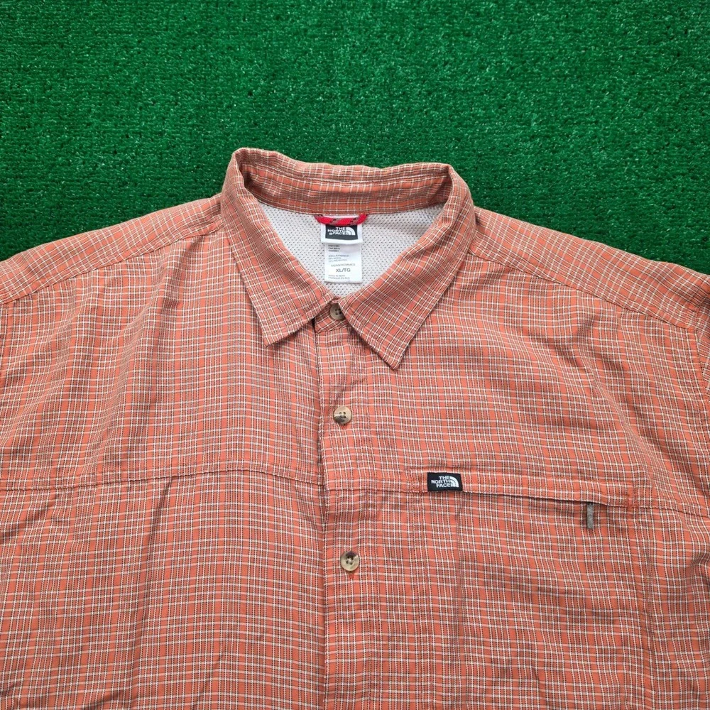 The North Face Technical Hiking Shirt Mens XL Orange Plaid Button Up‎ Outdoors